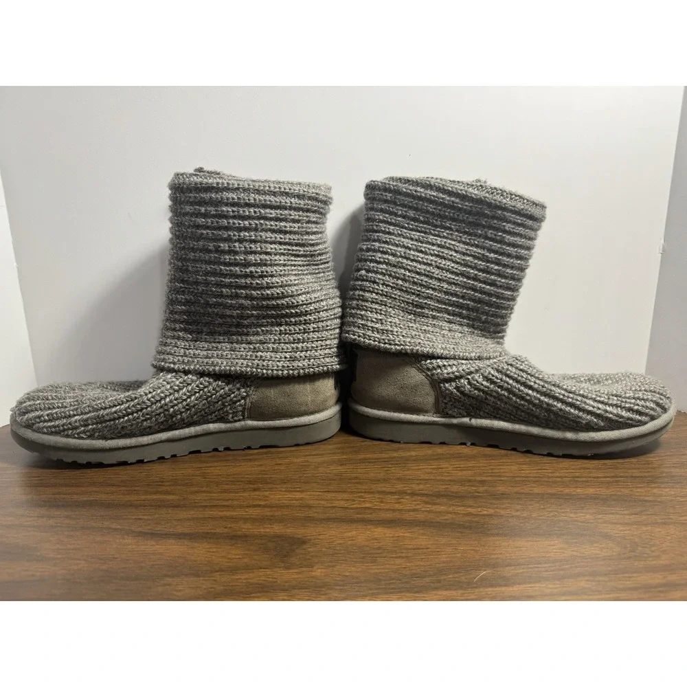 UGG Classic Cardy Knit Boots Women Size 8 Gray Tall‎ Roll Down 5819 Fold Over